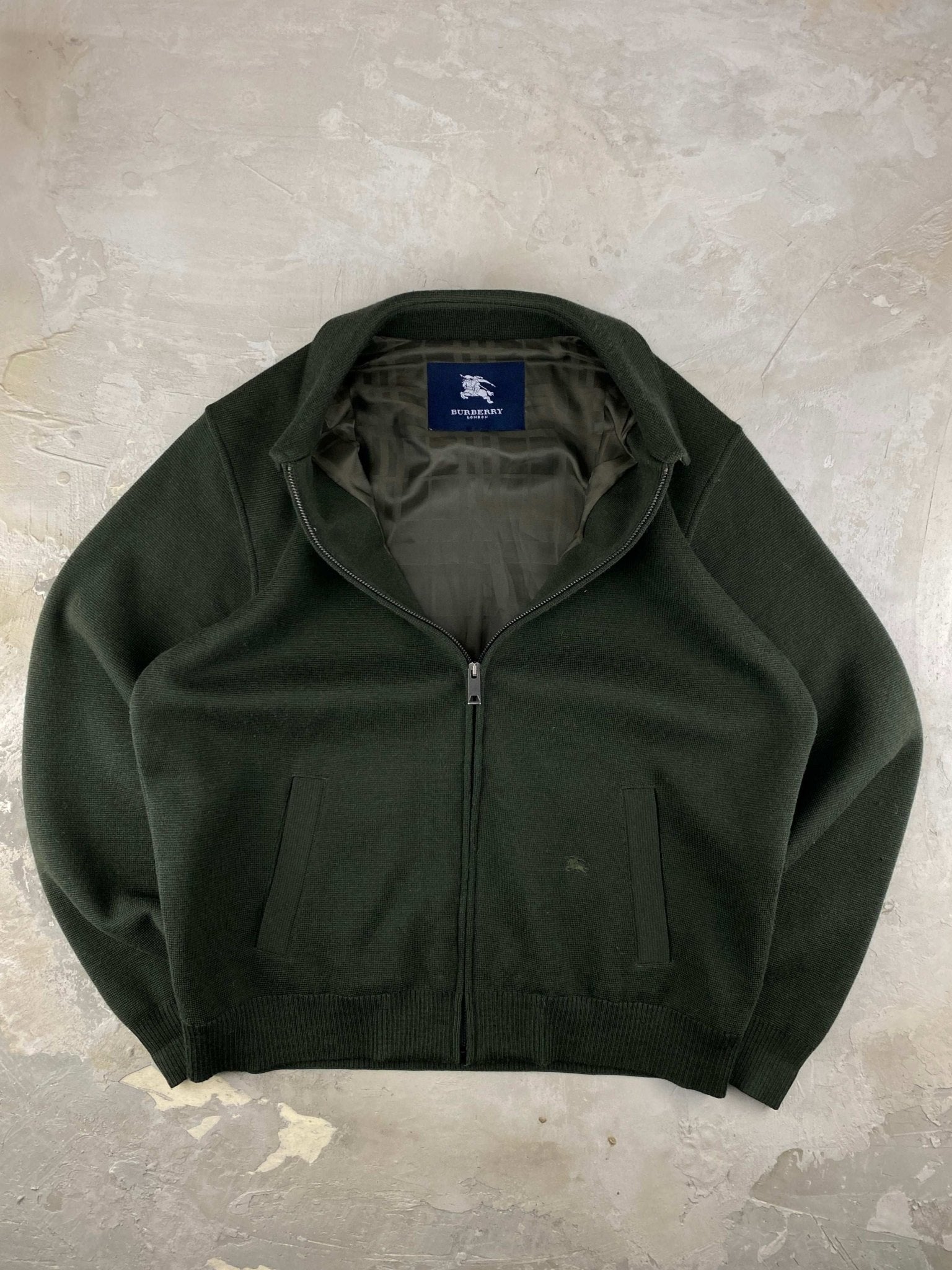 08 VINTAGE BURBERRY MERINO WOOL LIGHT JACKET OLIVE (L) - L - grabbers.studio