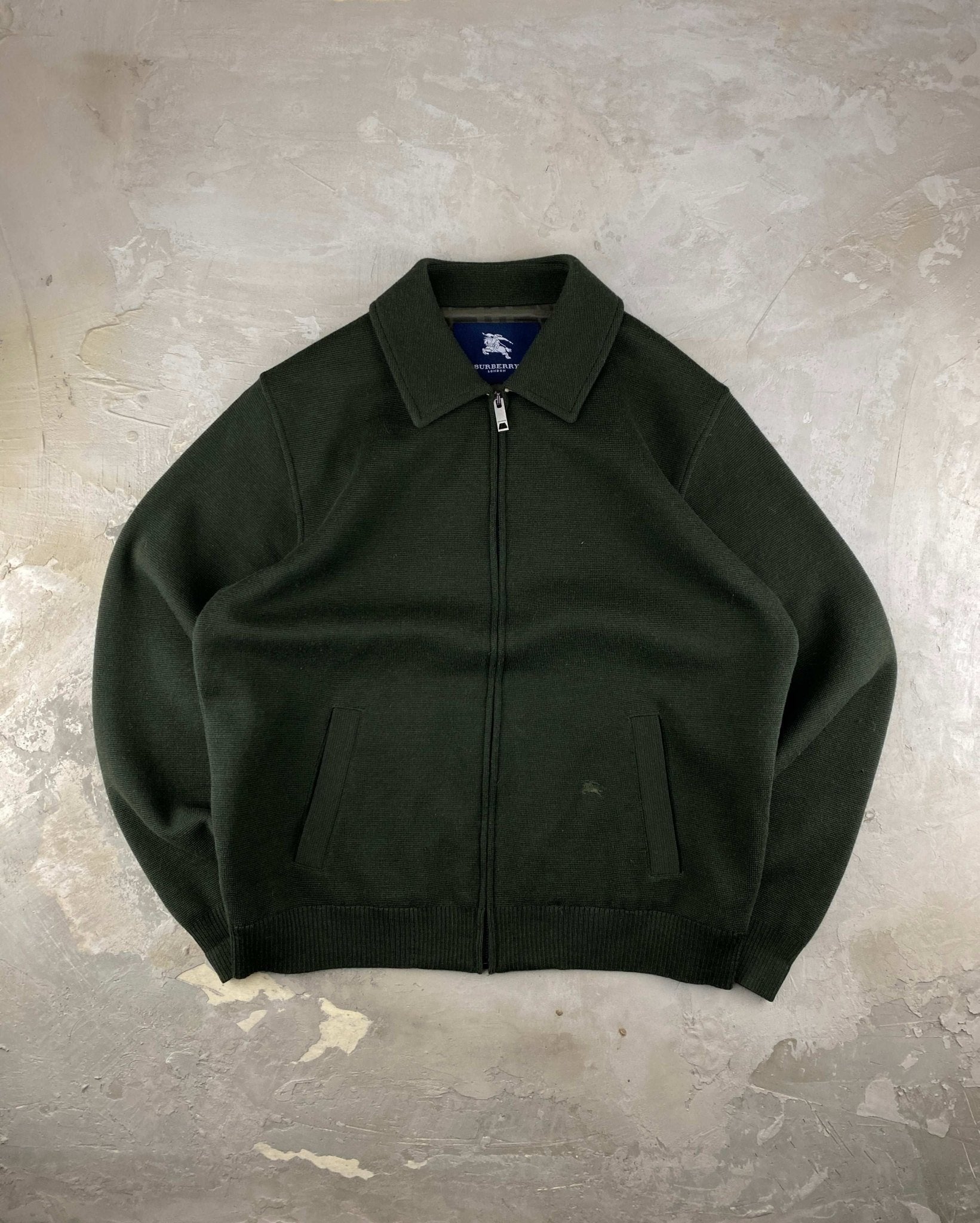 08 VINTAGE BURBERRY MERINO WOOL LIGHT JACKET OLIVE (L) - L - grabbers.studio