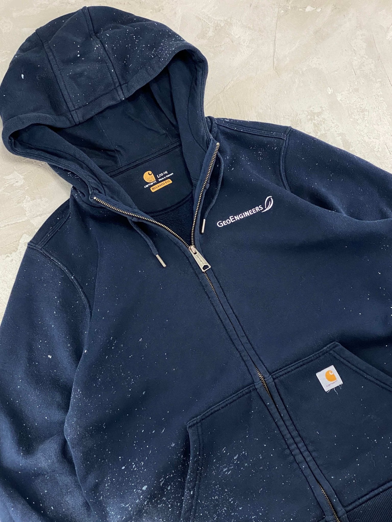 CARHARTT ZIP UP HOODIE SPRAY PAINTED BLUE NAVY (L12/14) - L - grabbers.studio