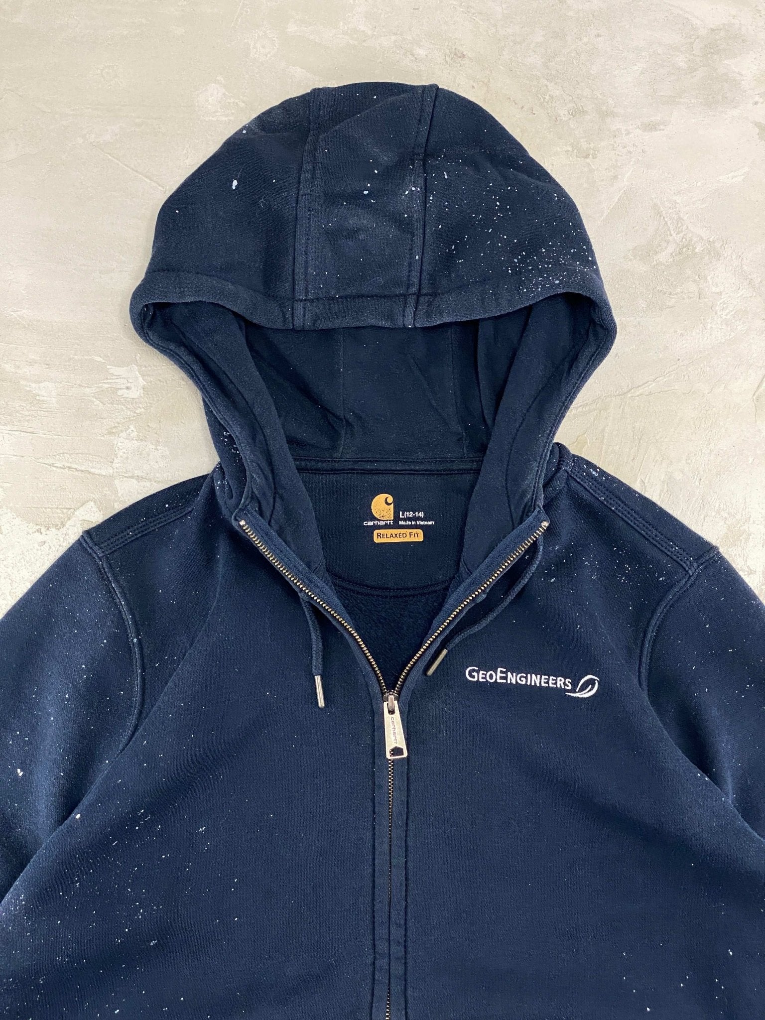 CARHARTT ZIP UP HOODIE SPRAY PAINTED BLUE NAVY (L12/14) - L - grabbers.studio