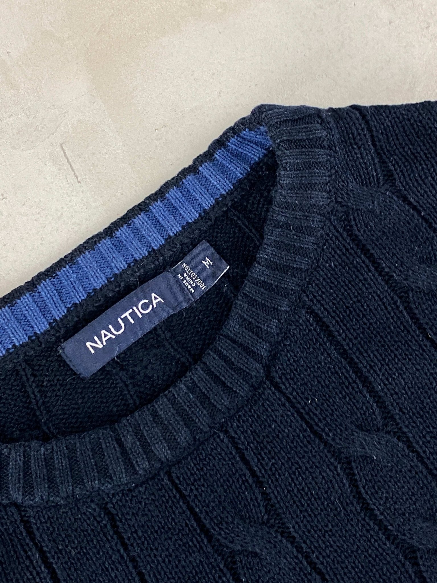 NAUTICA CABLE KNIT SWEATER BLUE NAVY (M) - M - grabbers.studio