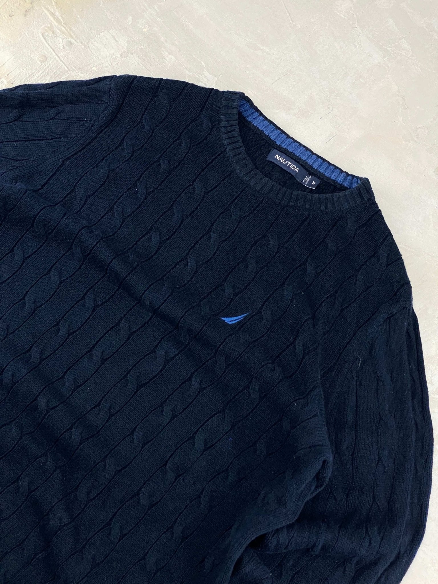 NAUTICA CABLE KNIT SWEATER BLUE NAVY (M) - M - grabbers.studio