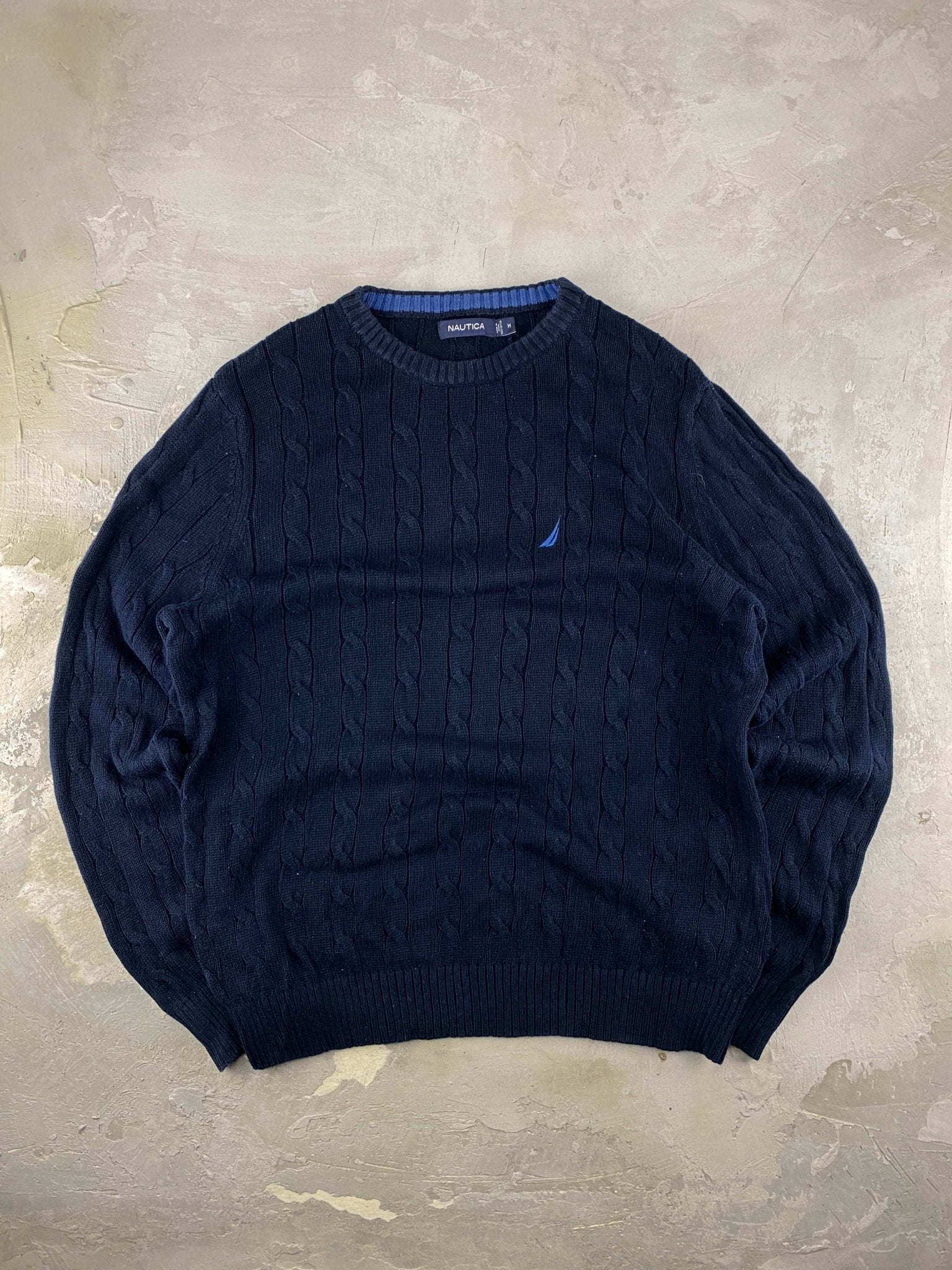 NAUTICA CABLE KNIT SWEATER BLUE NAVY (M) - M - grabbers.studio
