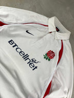 NIKE ENGLAND RUGBY TEAM LONG SLEEVE POLO WHITE/RED (L) - L - grabbers.studio