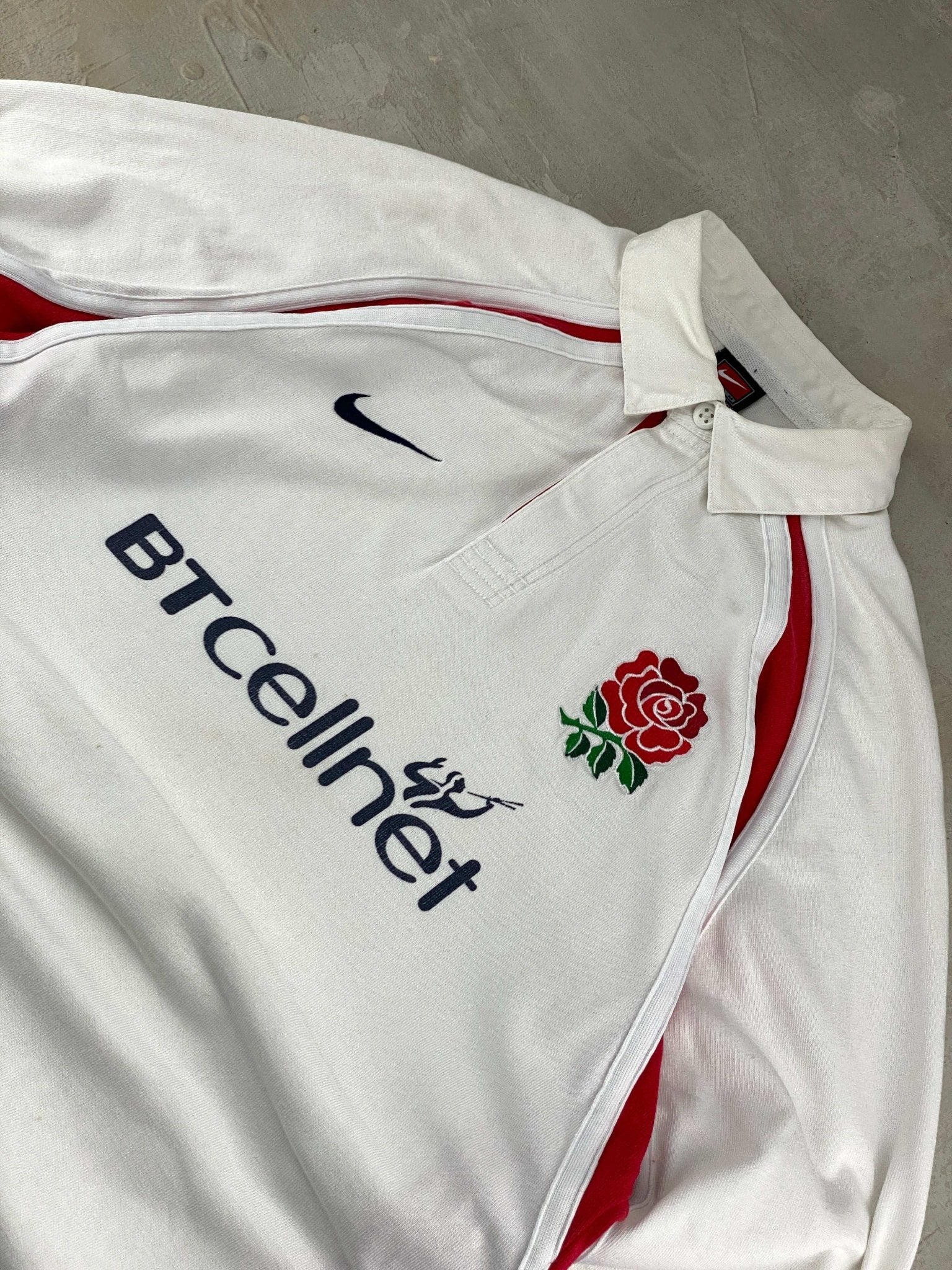 NIKE ENGLAND RUGBY TEAM LONG SLEEVE POLO WHITE/RED (L) - L - grabbers.studio