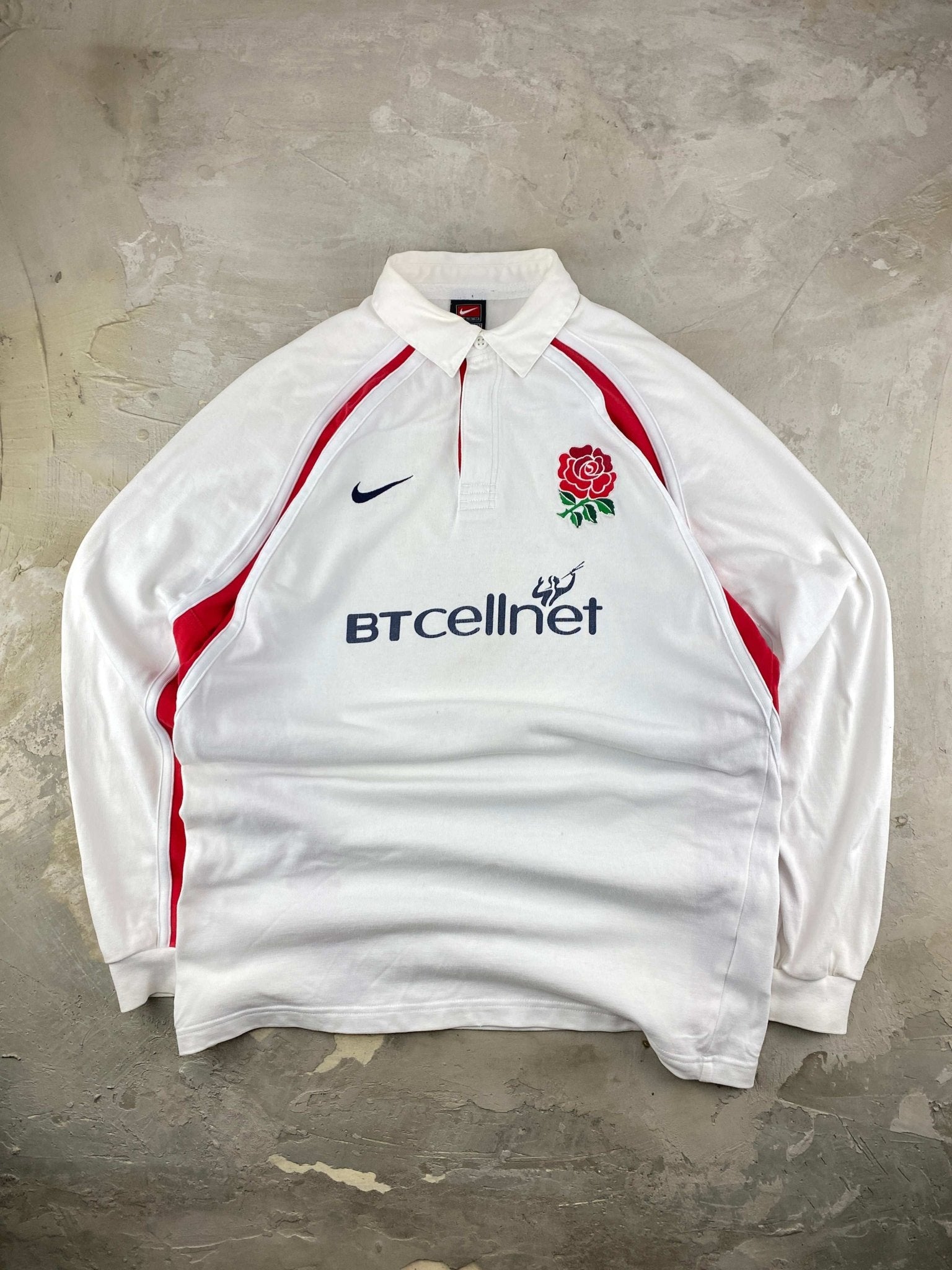 NIKE ENGLAND RUGBY TEAM LONG SLEEVE POLO WHITE/RED (L) - L - grabbers.studio