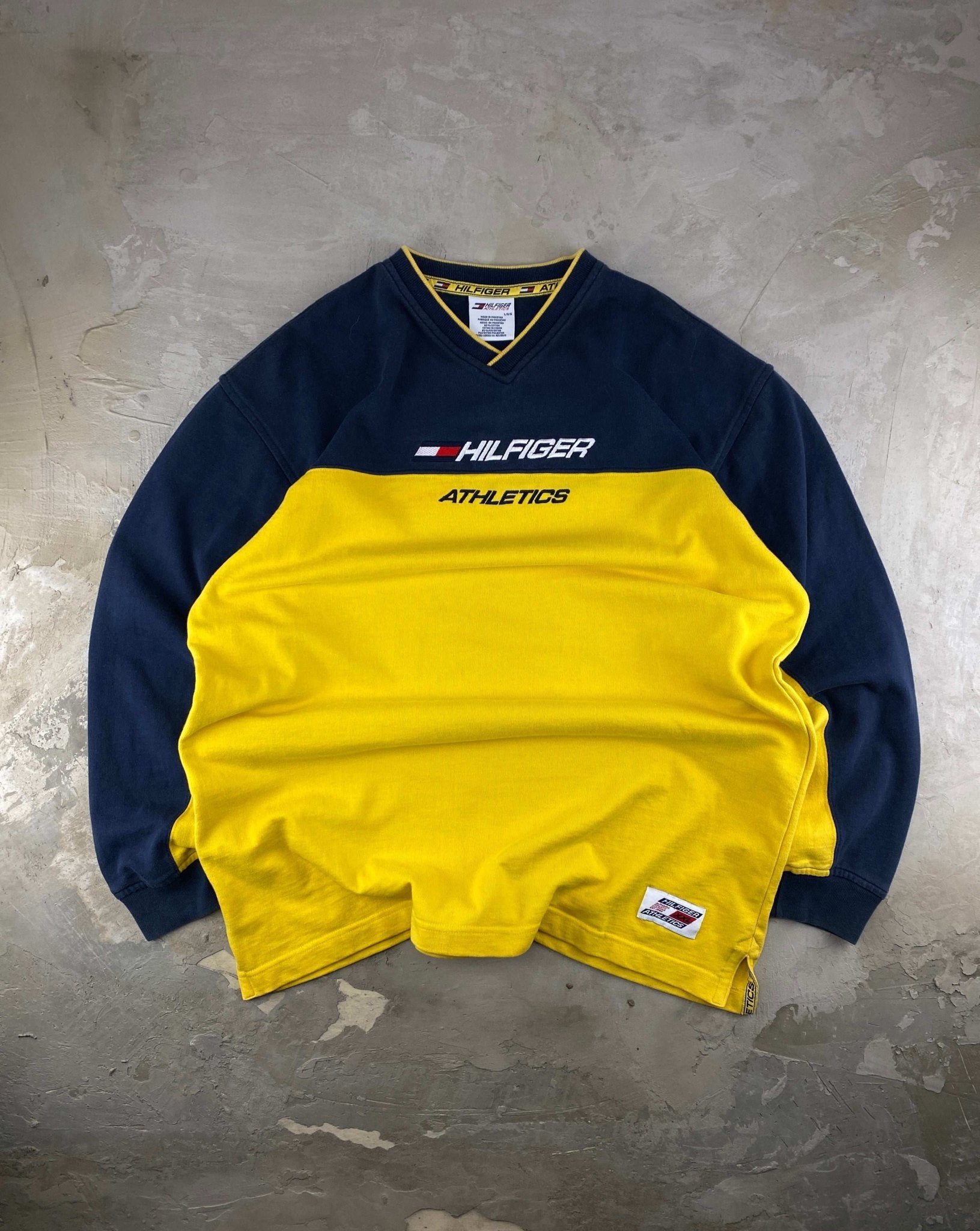 TOMMY HILFIGER ATHLETICS COLLOR BLOCK PULLOVER YELLOW/BLUE NAVY (L) - L - grabbers.studio