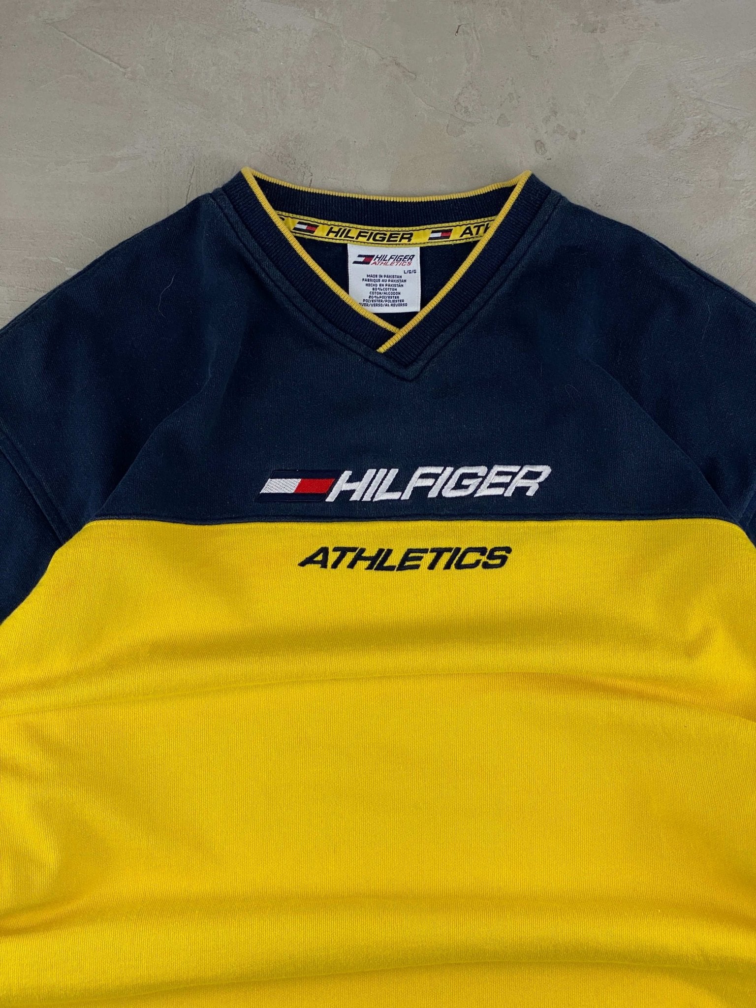 TOMMY HILFIGER ATHLETICS COLLOR BLOCK PULLOVER YELLOW/BLUE NAVY (L) - L - grabbers.studio