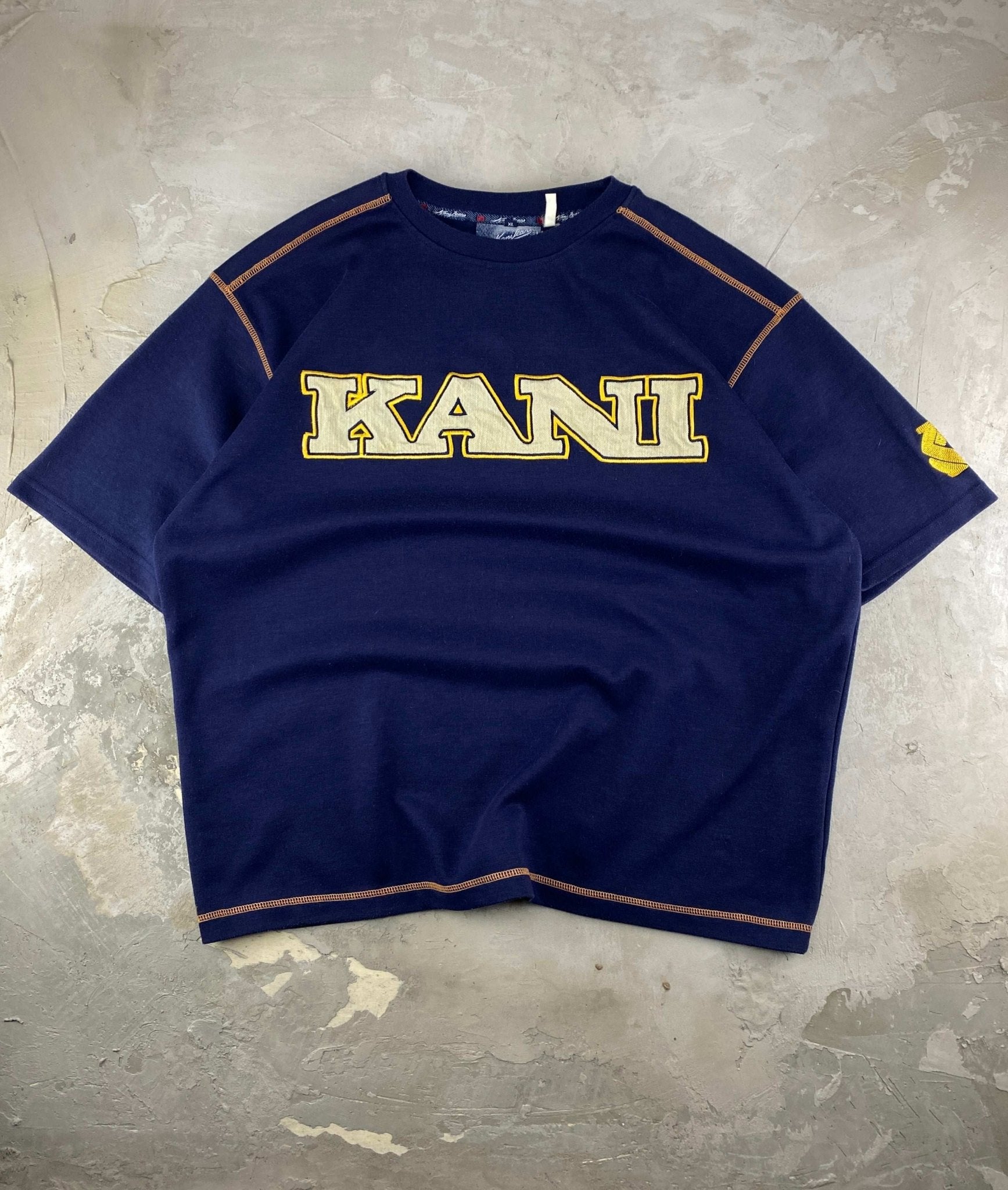 VINTAGE 90s KARL KANI TEE OVERSIZED BLUE NAVY (XL) - XL - grabbers.studio