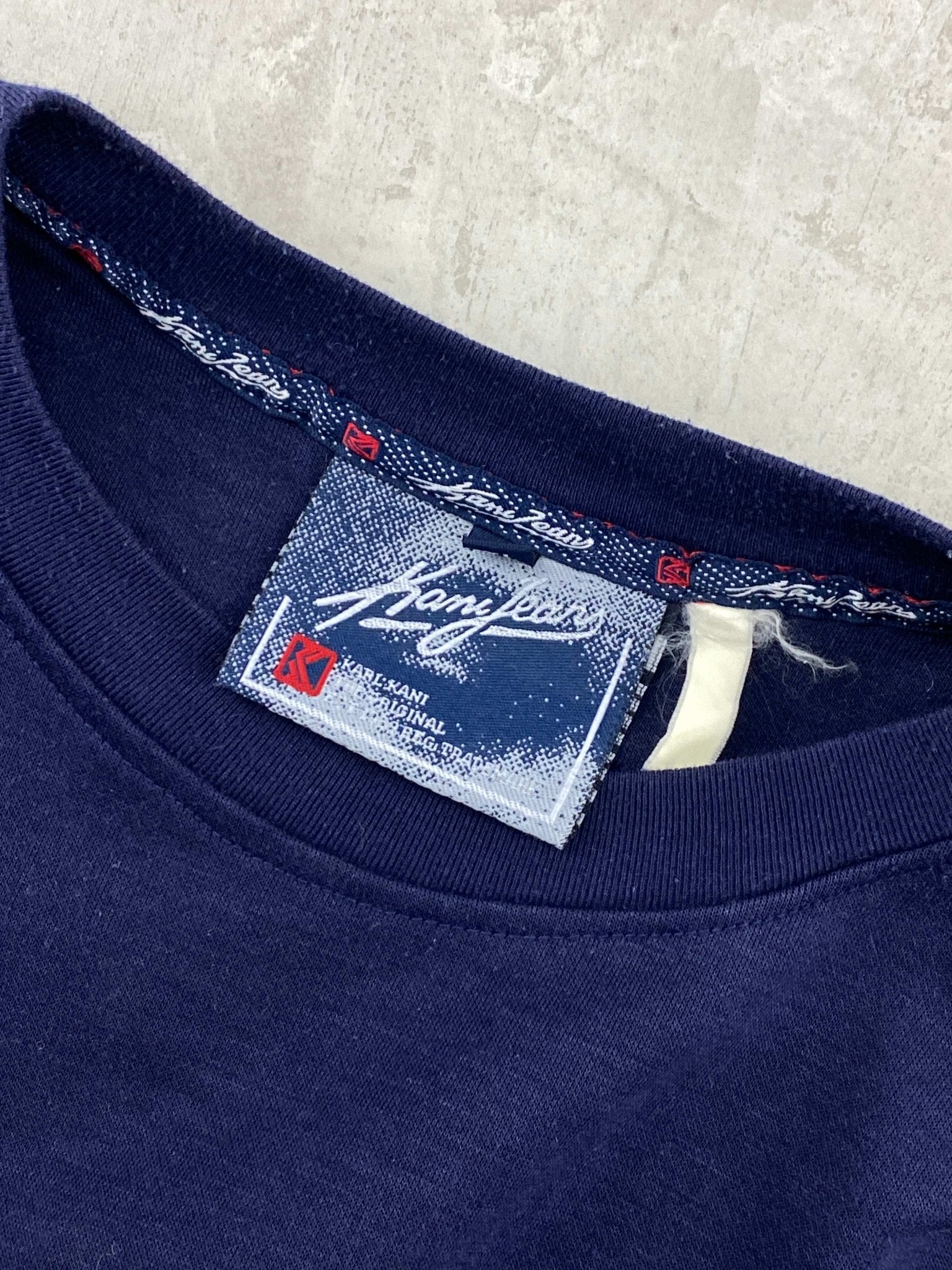 VINTAGE 90s KARL KANI TEE OVERSIZED BLUE NAVY (XL) - XL - grabbers.studio