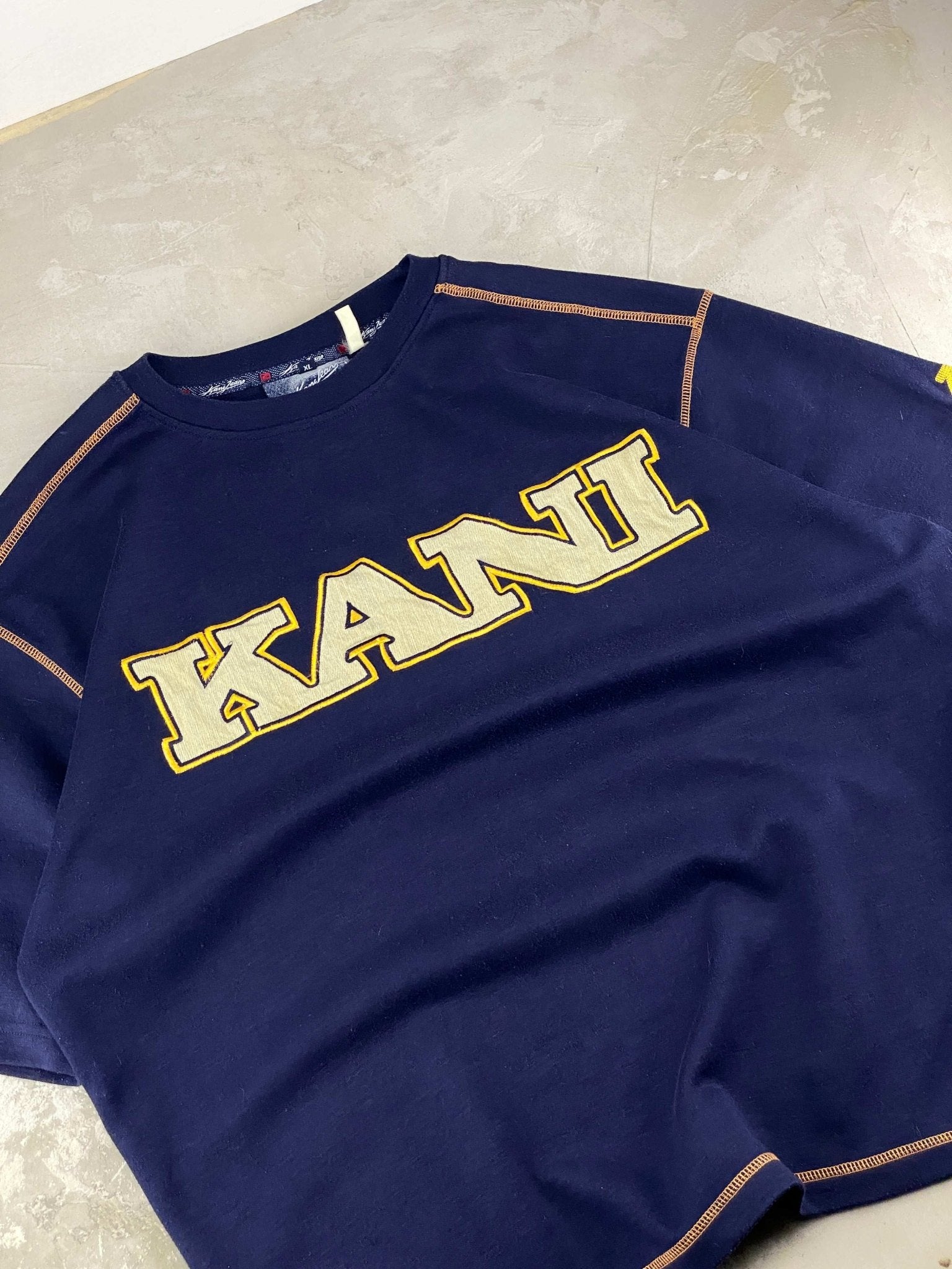 VINTAGE 90s KARL KANI TEE OVERSIZED BLUE NAVY (XL) - XL - grabbers.studio
