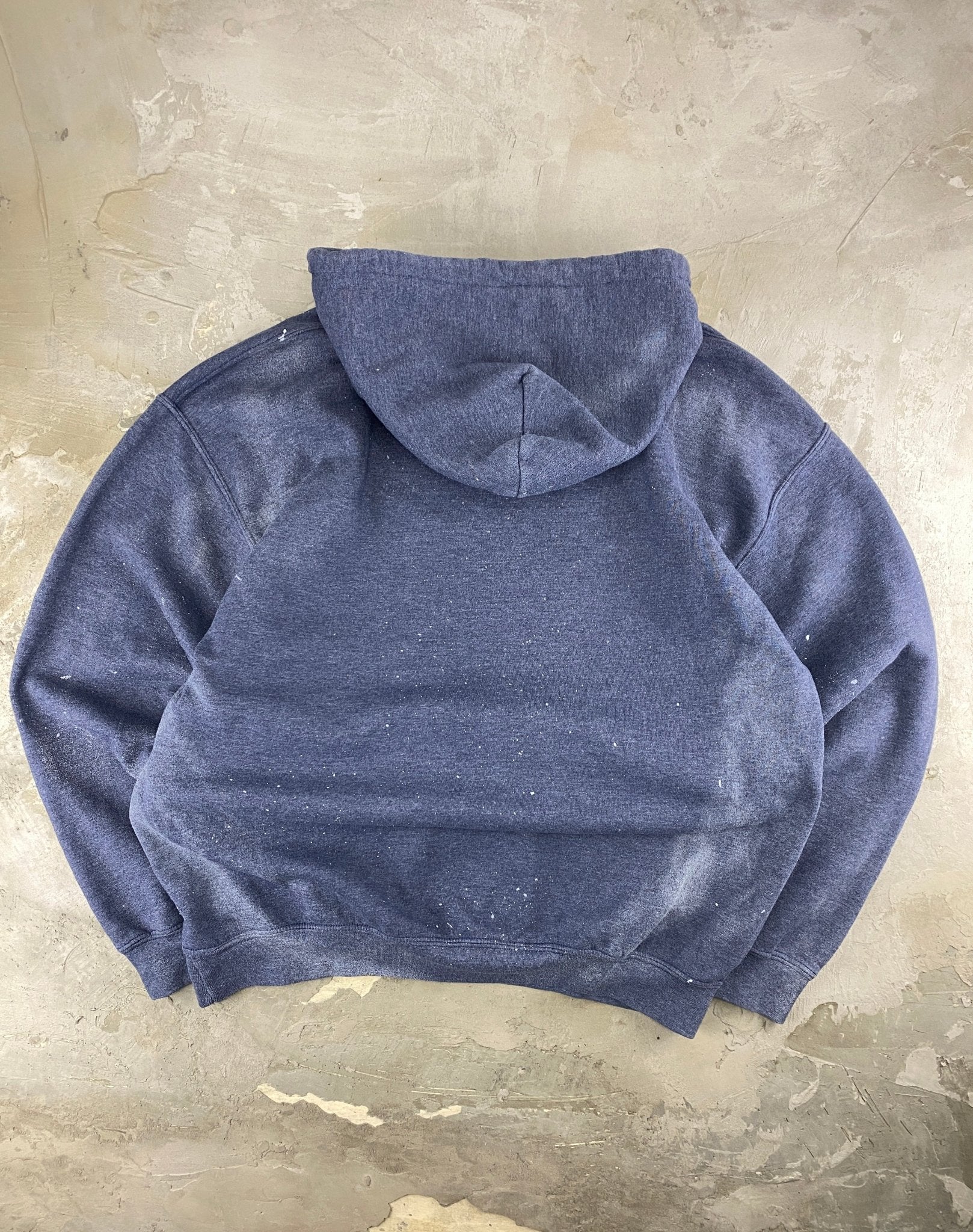 VINTAGE COLLEGE STYLE HOODIE BOXY FIT PAINT FADED BLUE (L) - L - grabbers.studio