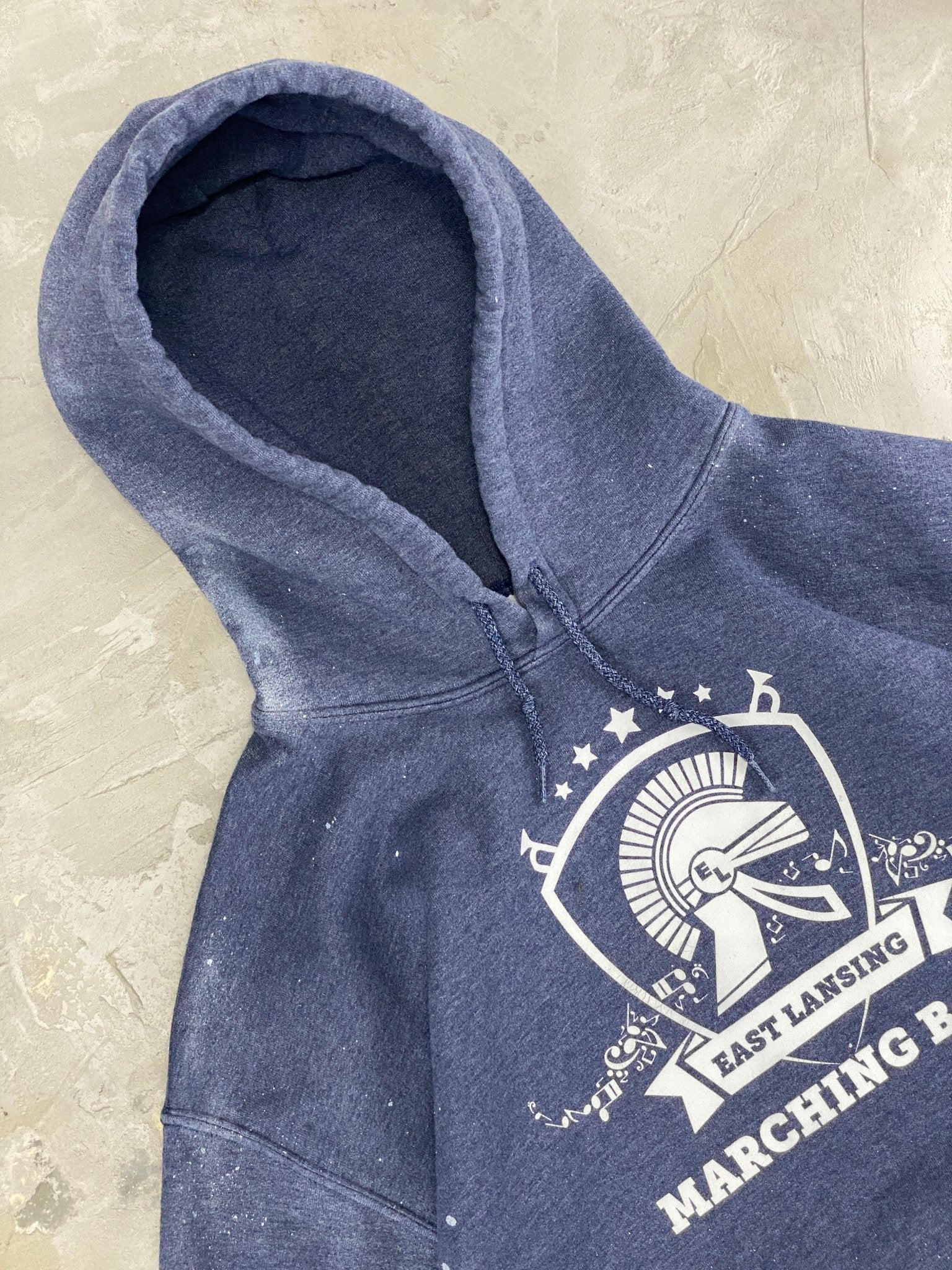 VINTAGE COLLEGE STYLE HOODIE BOXY FIT PAINT FADED BLUE (L) - L - grabbers.studio