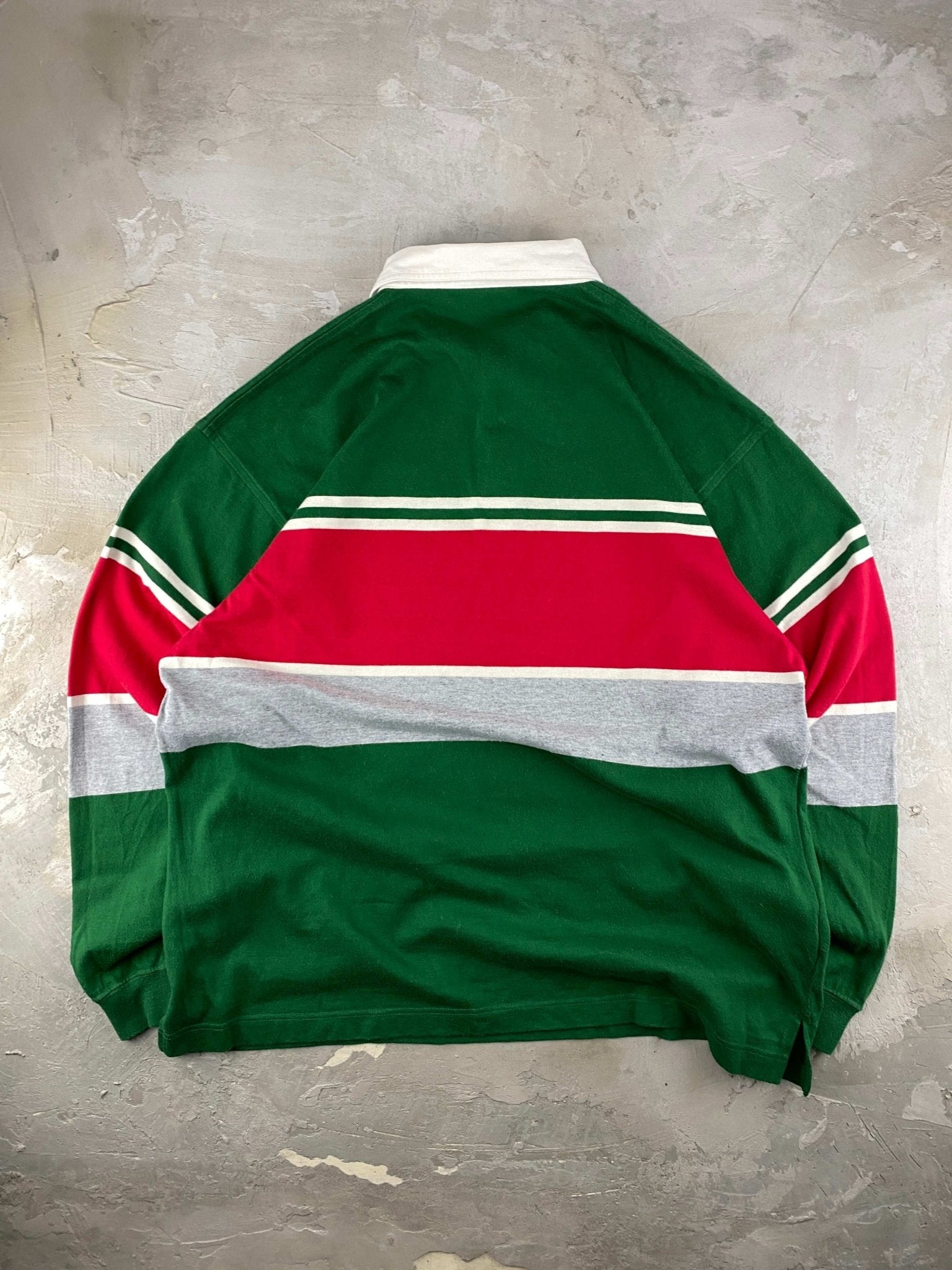 VINTAGE LACOSTE POLO COLORBLOCK GREEN/RED (L) - L - grabbers.studio