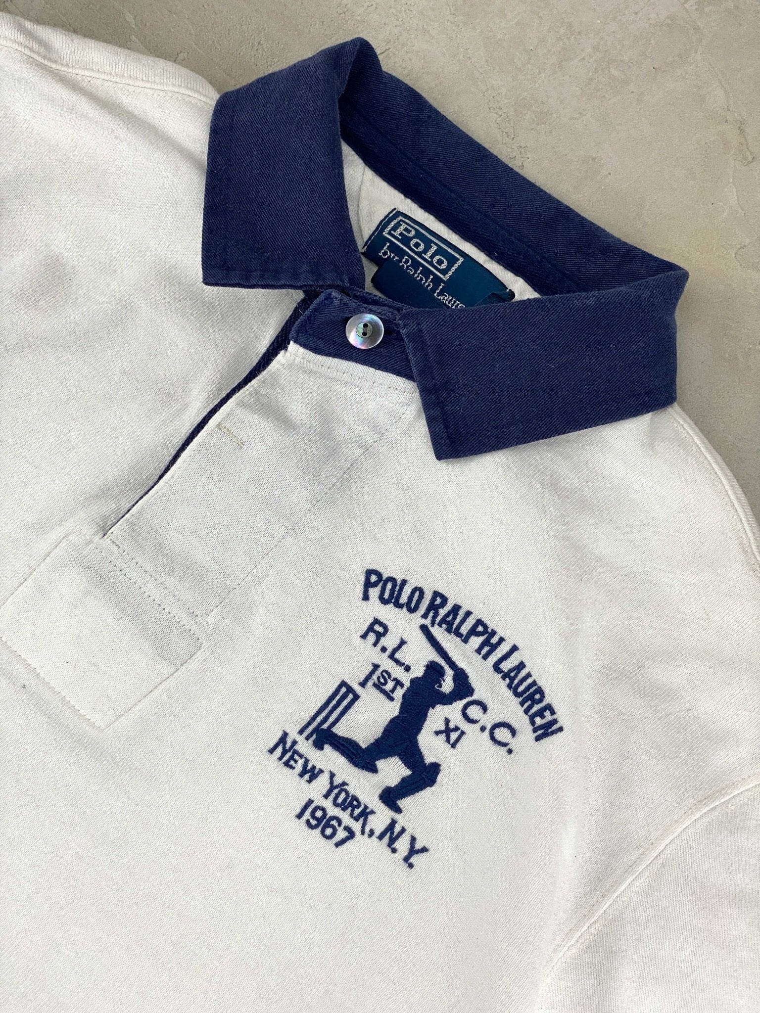 VINTAGE RALPH LAUREN POLO WHITE/BLUE (L) - L - grabbers.studio
