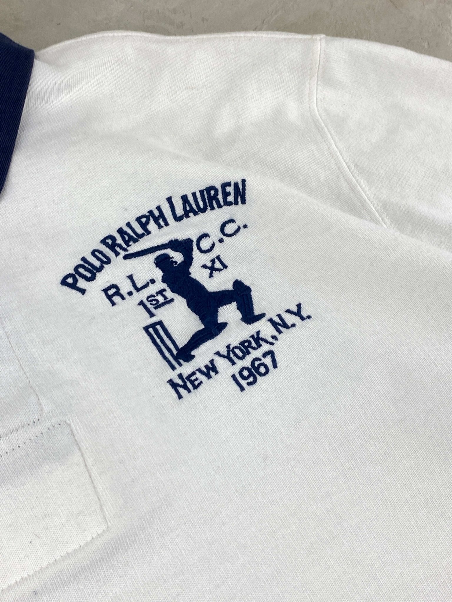 VINTAGE RALPH LAUREN POLO WHITE/BLUE (L) - L - grabbers.studio