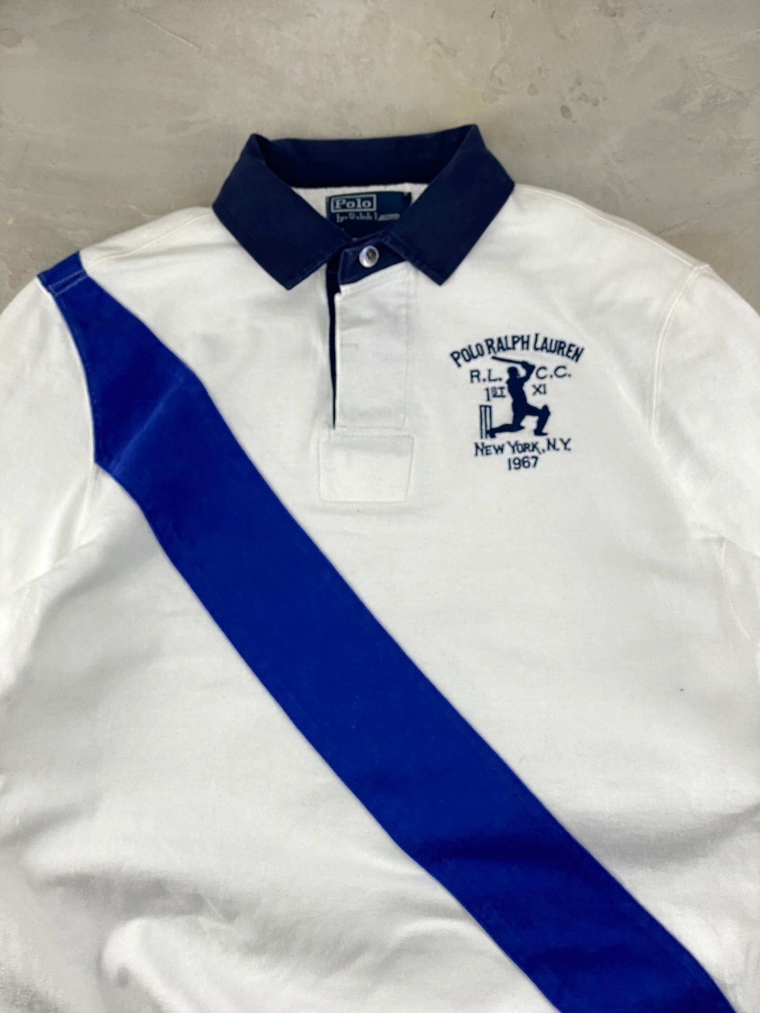 VINTAGE RALPH LAUREN POLO WHITE/BLUE (L) - L - grabbers.studio