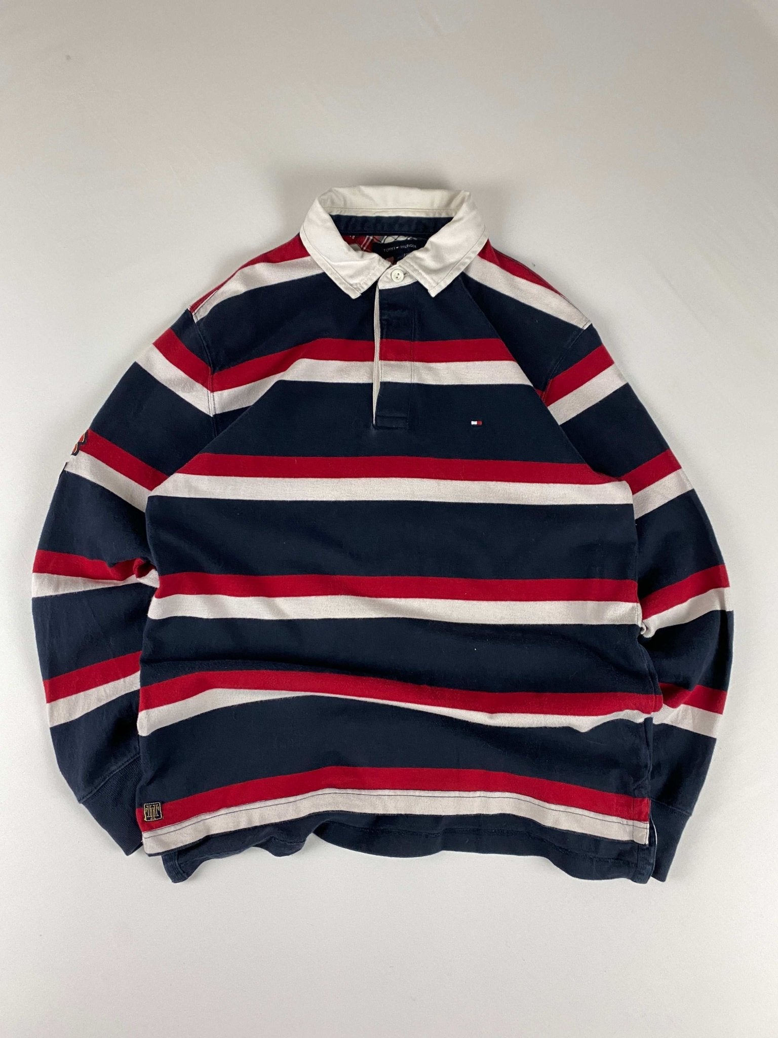 VINTAGE TOMMY HILFIGER POLO TEE RED/BLUE (L) - L - grabbers.studio